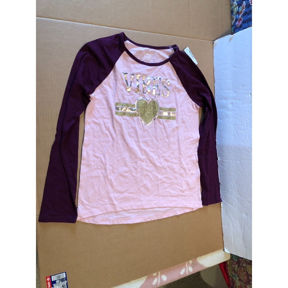 Children's Place Tshirt Long Sleeve Lg 10-12 Pink Gold NWT